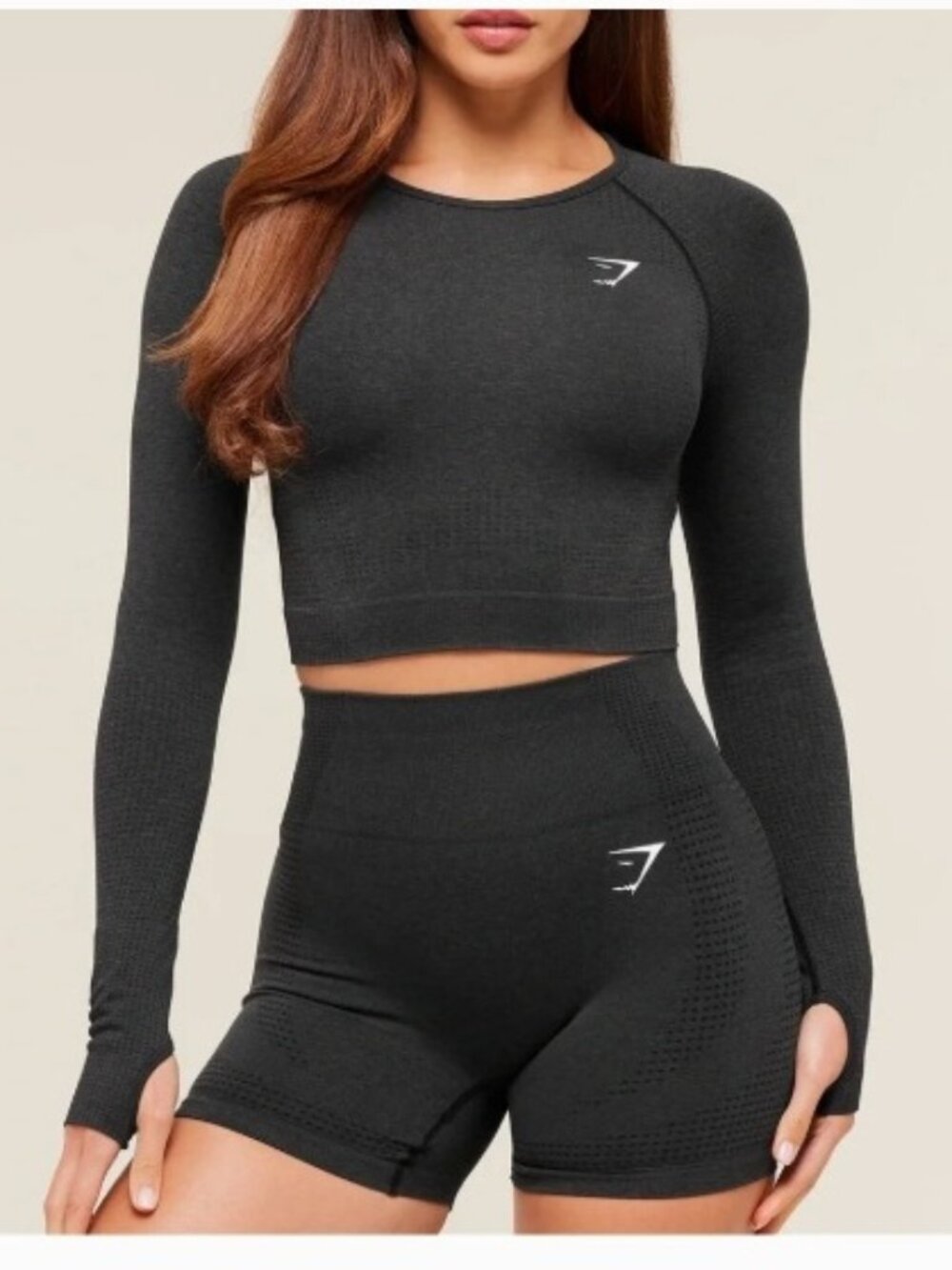 Gymshark Vital Long Sleeve Crop Top, Black | Size Medium